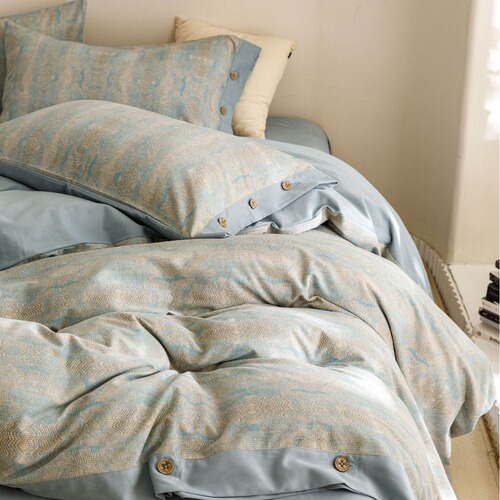 High-end thickened brushed│button-style four-piece set of pure cotton sheets and duvet covers, retro American-style high-end bedding