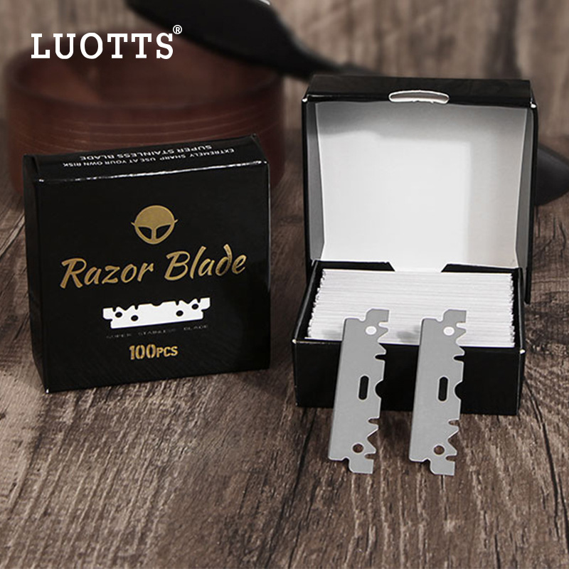 LUOTTS 미용 블레이드 홀더 면도날 스테인레스 스틸 빈티지 면도기 하프 블레이드 미용 면도 블레이드