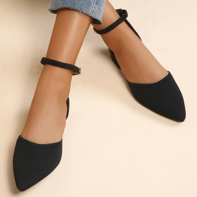 Half top women's single shoes pointed flying fabric hollow buckle low heel fashion shoes_voghion.com