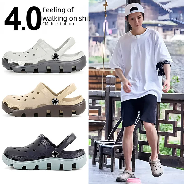 Dite Crocs Men's Outdoor Beach Shoes Non-Slip Soft Sole Baotou Slippers Summer Sandals for Women