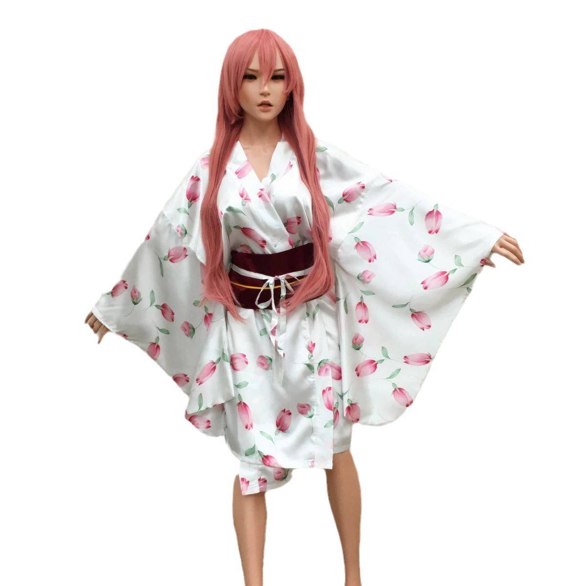 White Japanese kimono, suit, flowered