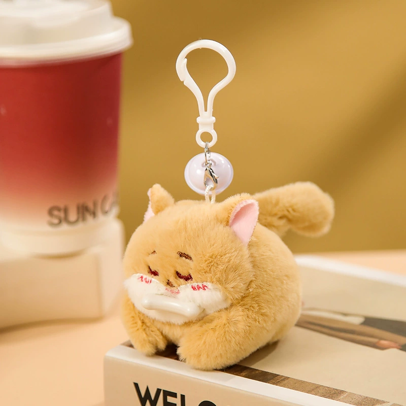Plush Keychain Doll, Cute Kitty/Rabbit/Panda on Lanyard with Bell, 6.7×6.2×8.2 cm
