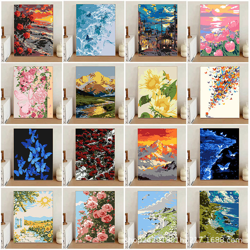 Digital Oil Painting Landscape Healing Cartoon Cute Simple Handmade Graffiti High-Value Acrylic Oil Painting for Students