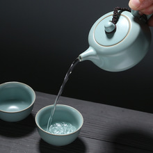 苏氏陶瓷 汝窑茶具套装忠义茶壶开片可养金线一壶两茶杯整套功夫