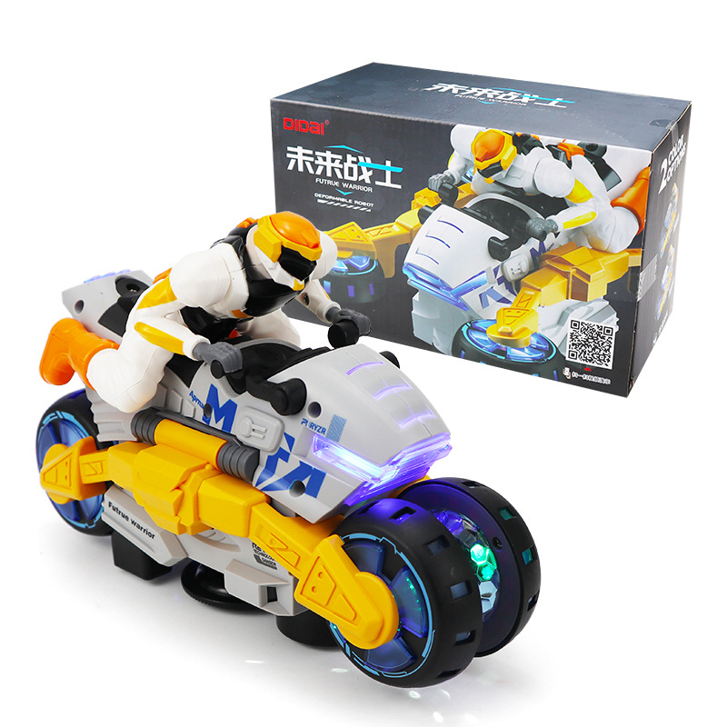 Douyin mismo truco eléctrico motocicleta de deformación juguete para niños luz giratoria música deformación coche de juguete al por mayor