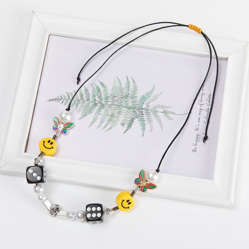 Wang Yibo Style Dice Butterfly Smiley Face Skull Necklace for Men, Ins Hip-Hop Sweet Cool Clavicle Chain for Women, Personalized Zircon