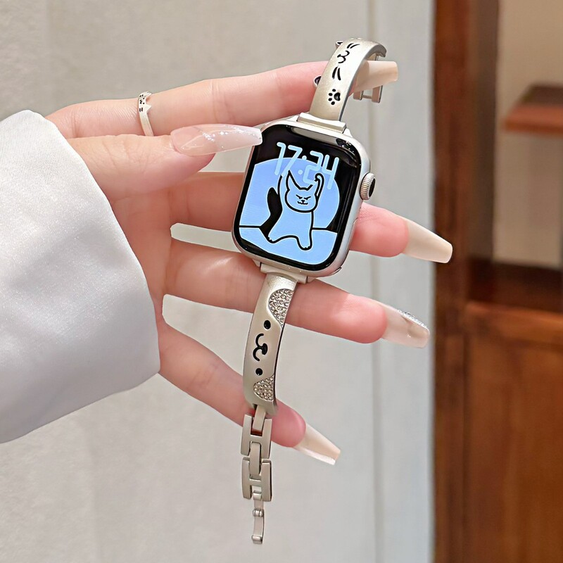 猫狗双全手镯镶钻金属表带适用S10苹果Apple watch手表iwatch腕带|undefined