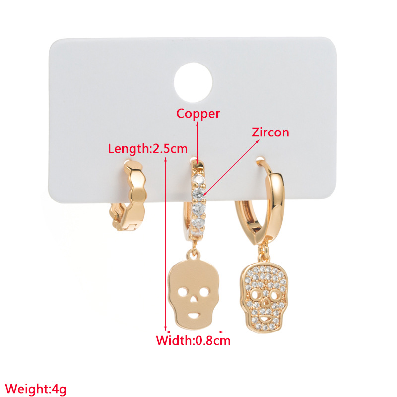 Fashion Human Face Devilu0027S Eye Copper Drop Earrings Inlay Zircon Copper Earrings 3 Pieces