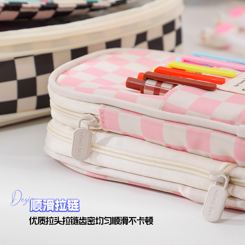 Nuevo portalápices retráctil transfronterizo, tela compuesta, cremallera doble multifuncional, simple, se puede transformar en un portalápices de gran capacidad