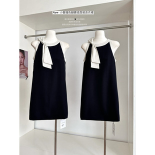 2025 Summer New Style Chanel Style Contrast Color Bow-tie Sleeveless dress Women's Summer Neck Small Black Skirt Short Skirt