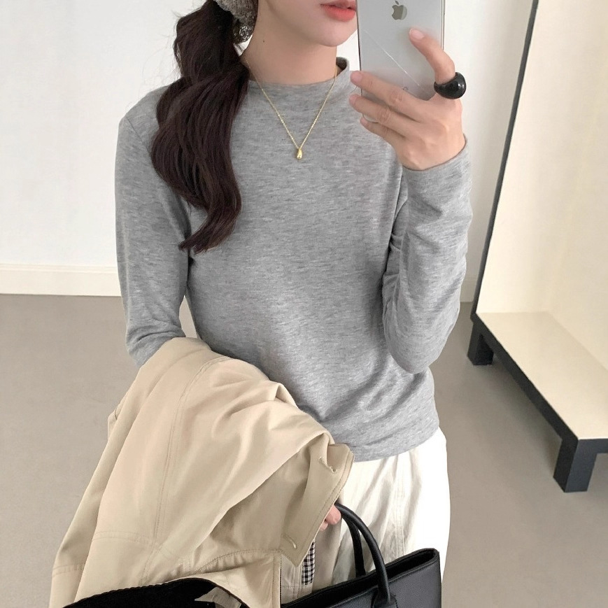 Shunenliangpin Tencel Wool Mid-Collar Bottoming Shirt for Women 2025 Autumn and Winter Acetate Round Neck Pure Color Inner Warm Long Sleeves