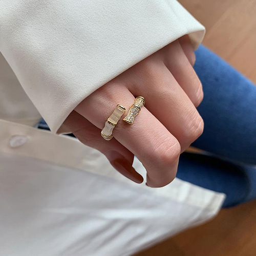 Backgammon Bamboo Ring Women's Fashion Personality Niche Design High-end Zircon Open Ring Korean Version Internet Celebrity Ring