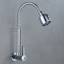 不锈钢电镀入墙万向旋转菜盆龙头横式铜芯两档单冷洗碗池水龙头