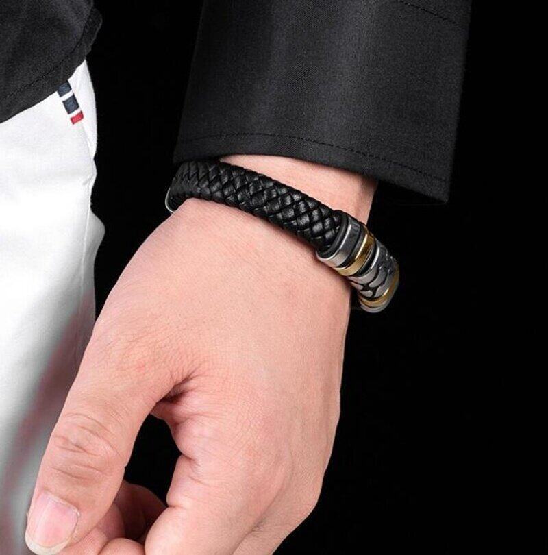 Pu Leather, Alloy Material Geometric Pattern Men's Gender Plating Design Hip-Hop Retro Geometric Pu Leather Alloy Plating Men's Bracelets Men Cuff & Bangle
