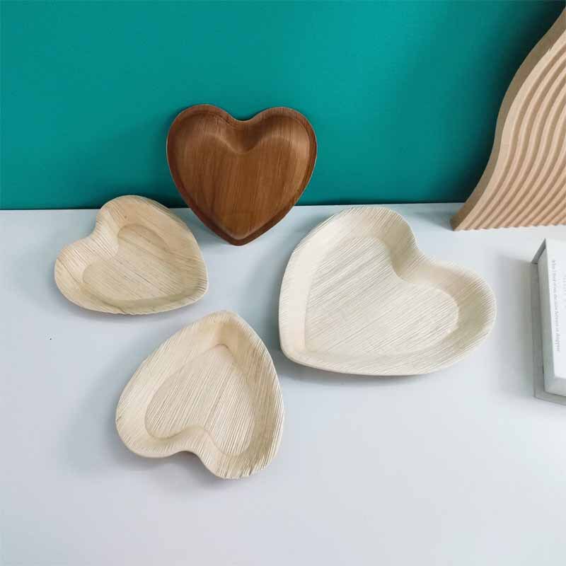 Palm Leaf Dinner Plate Japanese Nordic Style Heart-Shaped Tea Snack Tray Fruit Platter Disposable Biodegradable Tableware Cake