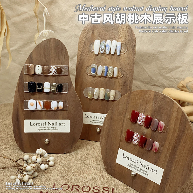 Vintage Style Nail Color Display Board Walnut Wood Display Stand for Nail Polish and Gel Color Swatches