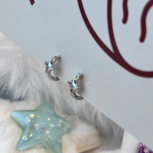 Minimalist Natural Korean Style Star Stud Earrings for Women, Small Minority Four-Pointed Star Drops, Sleep-Friendly Non-Removable Hearing Aids for Girlfriend