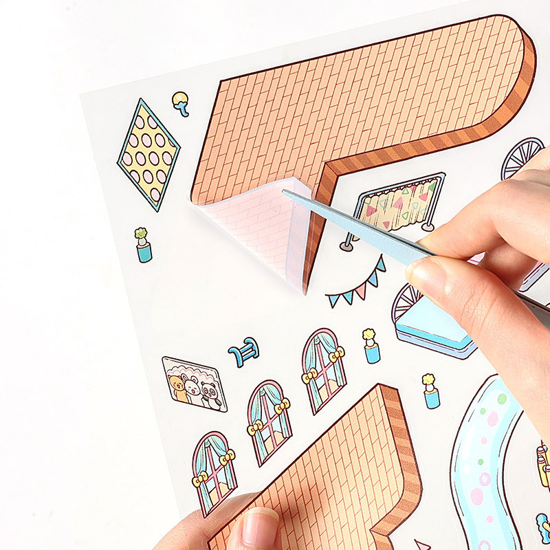 Pegatinas de paisaje de primavera, verano, otoño e invierno, dibujos animados de tres capas, collage de escenas en miniatura 3D, pegatinas de facturación de bricolaje