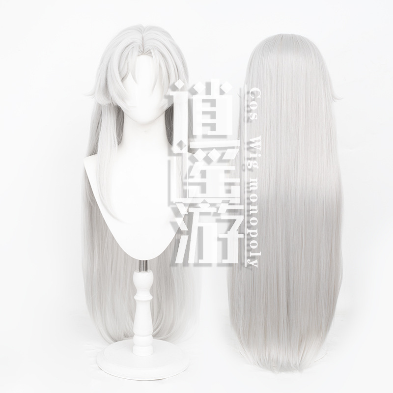 Xiaoyouyou Shangnian Dracula Cos Wig Simulates Human Scalp with Silver-White Medium-Length Hair Cosplay