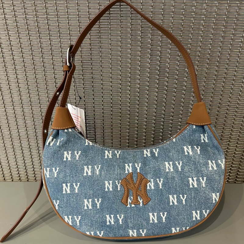 New Mlb Unisex Vintage Fashion Denim Shoulder Bag Classic Crossbody Bag Celebrity Style Ny Letter Versatile Crescent Bag
