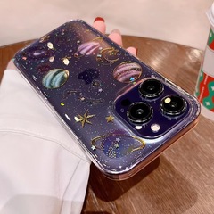星球適用蘋果14Promax滴膠手機殼iPhone15Pro軟mini星空7pl保護套