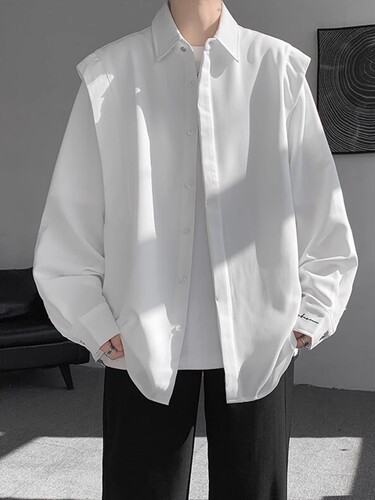 Men's Long-Sleeve Shirt 2025 Spring New Arrival American Streetwear Brand Design-Filled Loose Casual Shirt