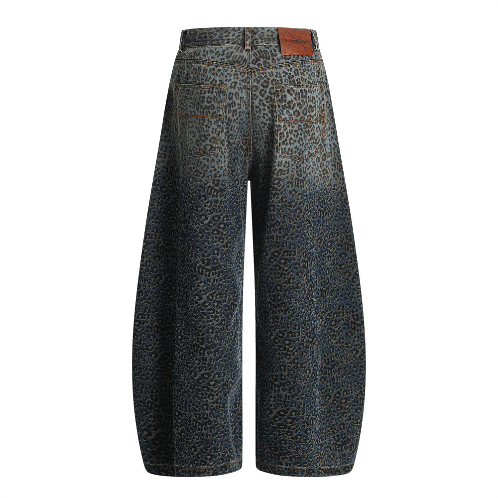 Jeans da uomo con stampa leopardata stile distressed casual_voghion.com