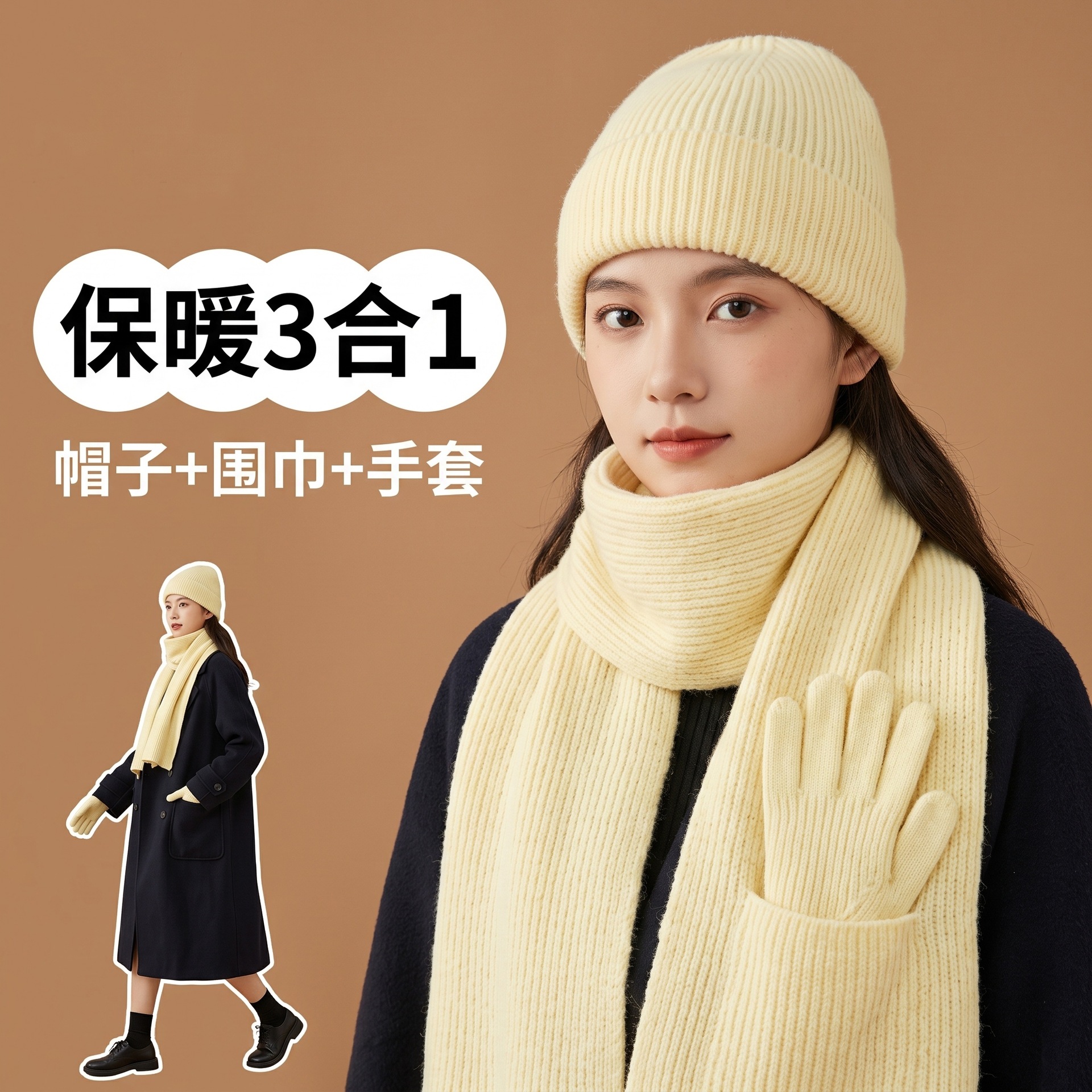 New autumn and winter hat, scarf, and gloves three-piece set, factory custom direct sale, knitted hat, warm scarf for men and women