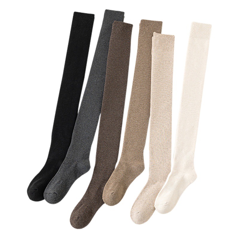Calcetines de rodilla de otoño e invierno medias de mujer calcetines de muslo calcetines altos sobre la rodilla calcetines de algodón con forro de lana engrosada calcetines de Terry antideslizantes