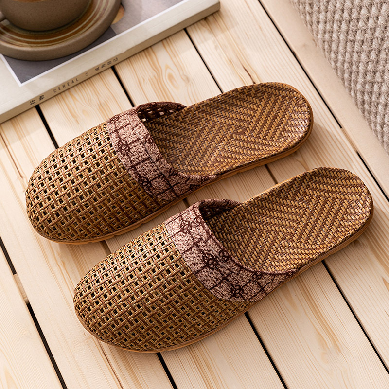 Zapatillas tejidas de paja de verano zapatillas de lino de mujer casa interior ligero piso inferior grueso ratán hogar de los hombres