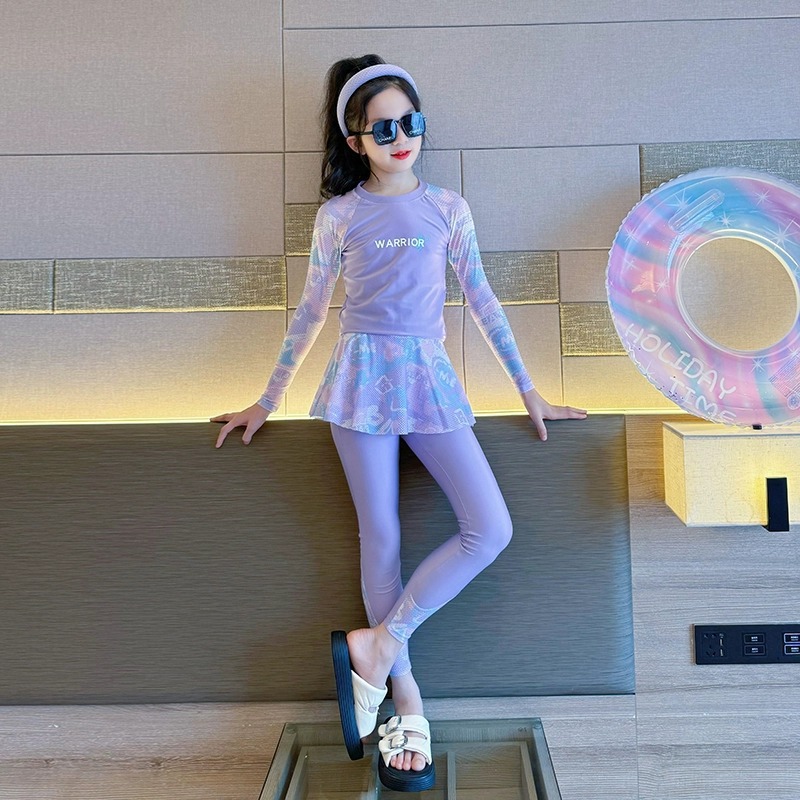 Children's Swimsuit for Girls, Two-Piece Long-Sleeved Sun-Protective Swimwear, 2026 New Style, Sweet Girl Swimsuit Set for Middle School Students