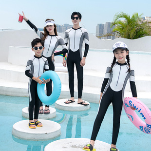 Korean style children's swimsuit long-sleeved trousers diving suit 2022 new boys and girls Beach one-piece swimsuit parent-child series