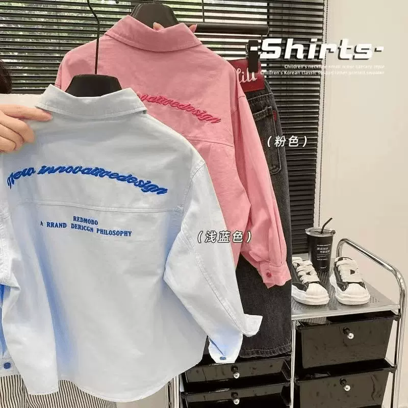 童装秋装衬衫儿童春秋款长袖衬衫男女童酷帅上衣中大童秋装