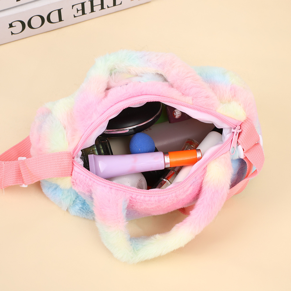 Mochila de felpa para niños transfronterizos, bolso de mensajero de un solo hombro, bolso de mano de unicornio lindo de dibujos animados, bolso de lana de gran capacidad