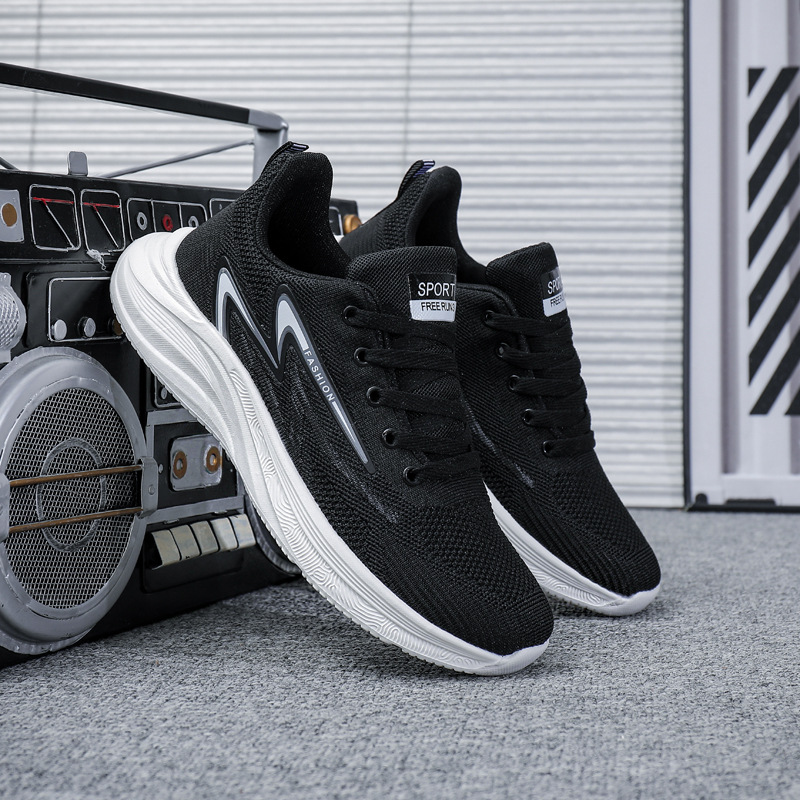 Flyknit Sneakers, Autumn Breathable Mesh Running Shoes, Cold-Adhesive Ready Stock Wholesale Men's Shoes, Street Casual Travel Shoes