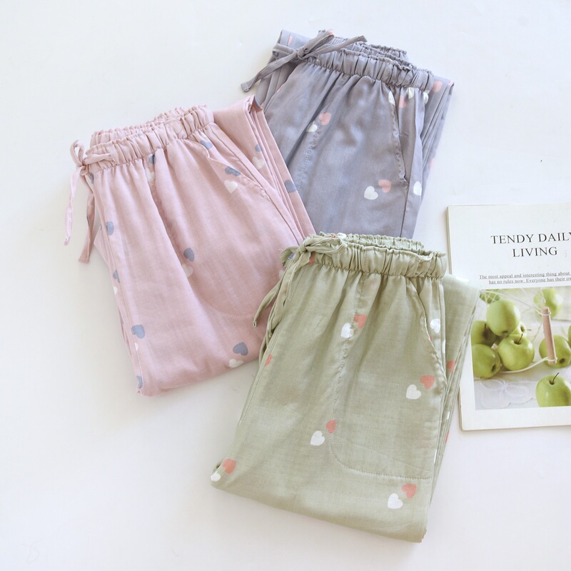 2026 New Summer Pure Cotton Double-Layer Gauze Sleep Pants for Women, Long Pants, All-Cotton Straight-Leg Heart-Shaped Home Pants, Cartoon Cute 2026 New Summer Pure Cotton Double-Layer Gauze Sleep Pants for Women, Long Pants, All-Cotton Straight-Leg Heart-Shaped Home Pants, Cartoon Cute