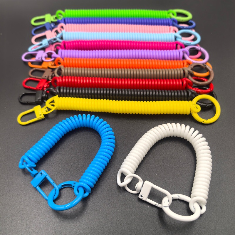 Phone Cord Spring Keychain Candy-Colored Alloy Ring Door Buckle Spray-Painted Spring Rope Anti-Lost Retractable Card Holder Lanyard