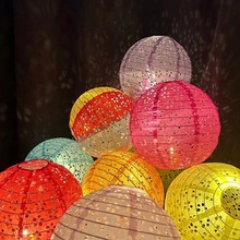 中秋圆形镂空折叠古风纸灯笼元宵汉服手提灯LED幼儿园装饰手工