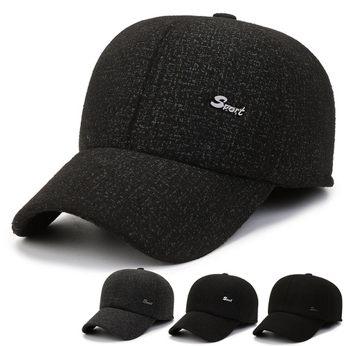 Men's Winter Middle-Aged and Elderly Woolen Duckbill Hat, Father and Grandfather Ear Protection, Thick Warmth Baseball Hat, Cold Prevention Cotton Hat