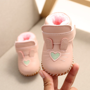 Baby Girl Princess Toddler Shoes 0-2 Years 1 Warm Velcro Cotton Shoes Winter fleece-lined Baby Leather Shoes Soft Sole Children's Shoes