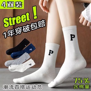 Socks Women and Men's Mid-barrel Ins Fashionable Thin Thick Shark Pants Internet Celebrity Student P Letter Zhuji Sports Casual Socks