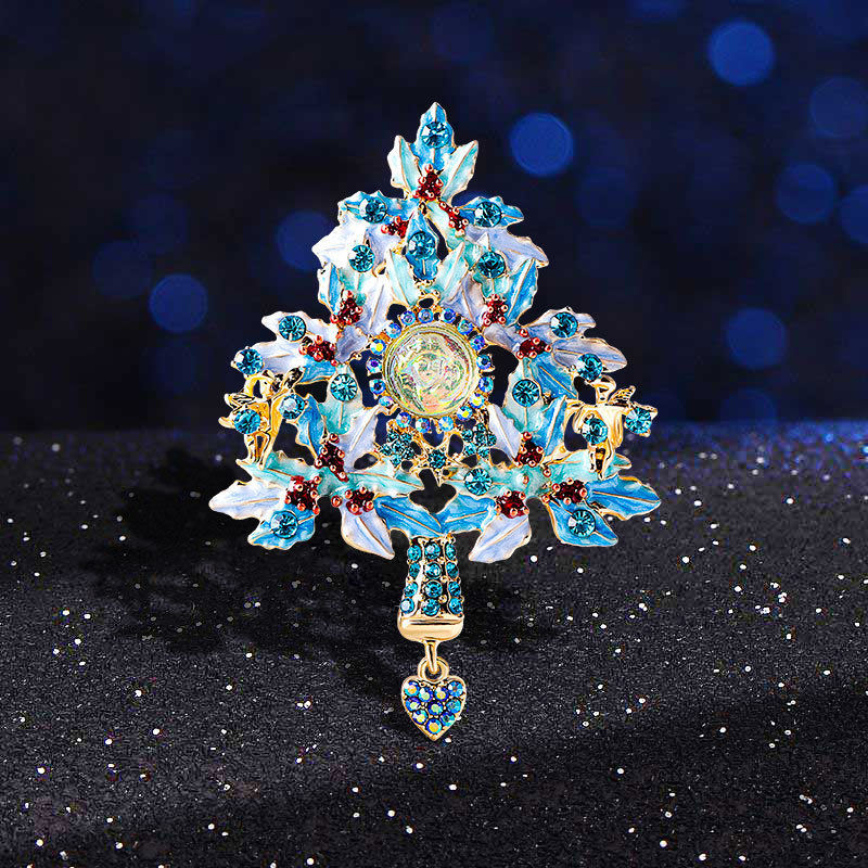 Dream Angel Enamel Christmas Tree Pendant Brooch Diamond Vintage Sleepy Fairy Corsage Accessories