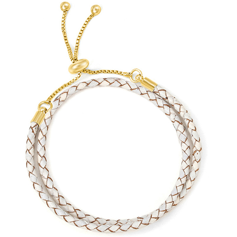 Goldperlen-Armband mit Schnalle, Damenarmband aus Lederband, doppelte Schlaufe, mehrfarbiger Stil, Basic-Kette_voghion.com