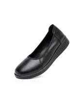 黑色软底工作鞋女平底上班鞋柔软酒店软皮鞋圆头防滑工鞋大码