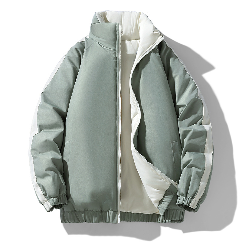 Cross-Border down Cotton Jacket Men's Winter Reversible Stand-Up Collar Jacket Cotton Coat Thickened Cotton Jacket Large Size Color Matching Bread Jacket