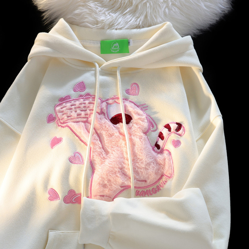 Japanese Style oversize Super Nice Cat Hooded Sweatshirt Women's Spring and Autumn Loose American Style Lazy Chic Cute Coat Japanese Style oversize Super Nice Cat Hooded Sweatshirt Women's Spring and Autumn Loose American Style Lazy Chic Cute Coat