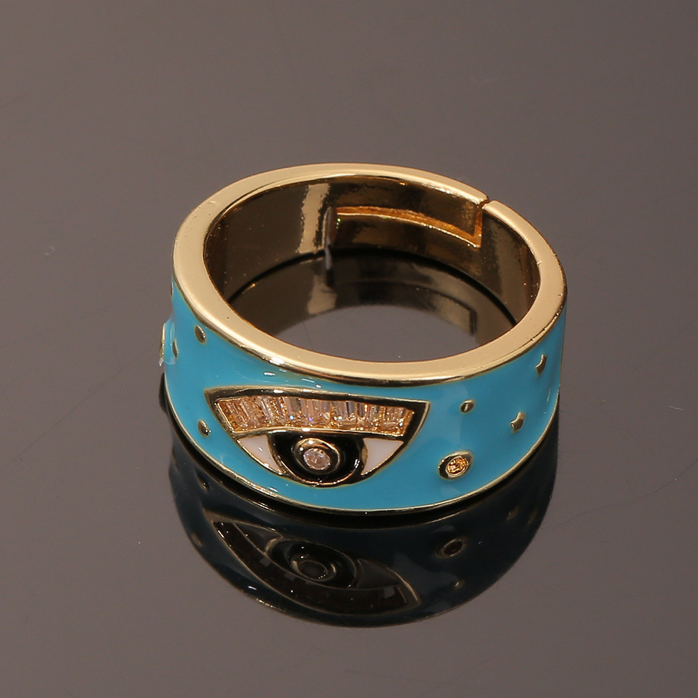 بسيطة الرجعية اللون النفط قطرة الشيطان العين مطعمة الزركون النحاس خاتم الجملة Nihaojewelry display picture 3