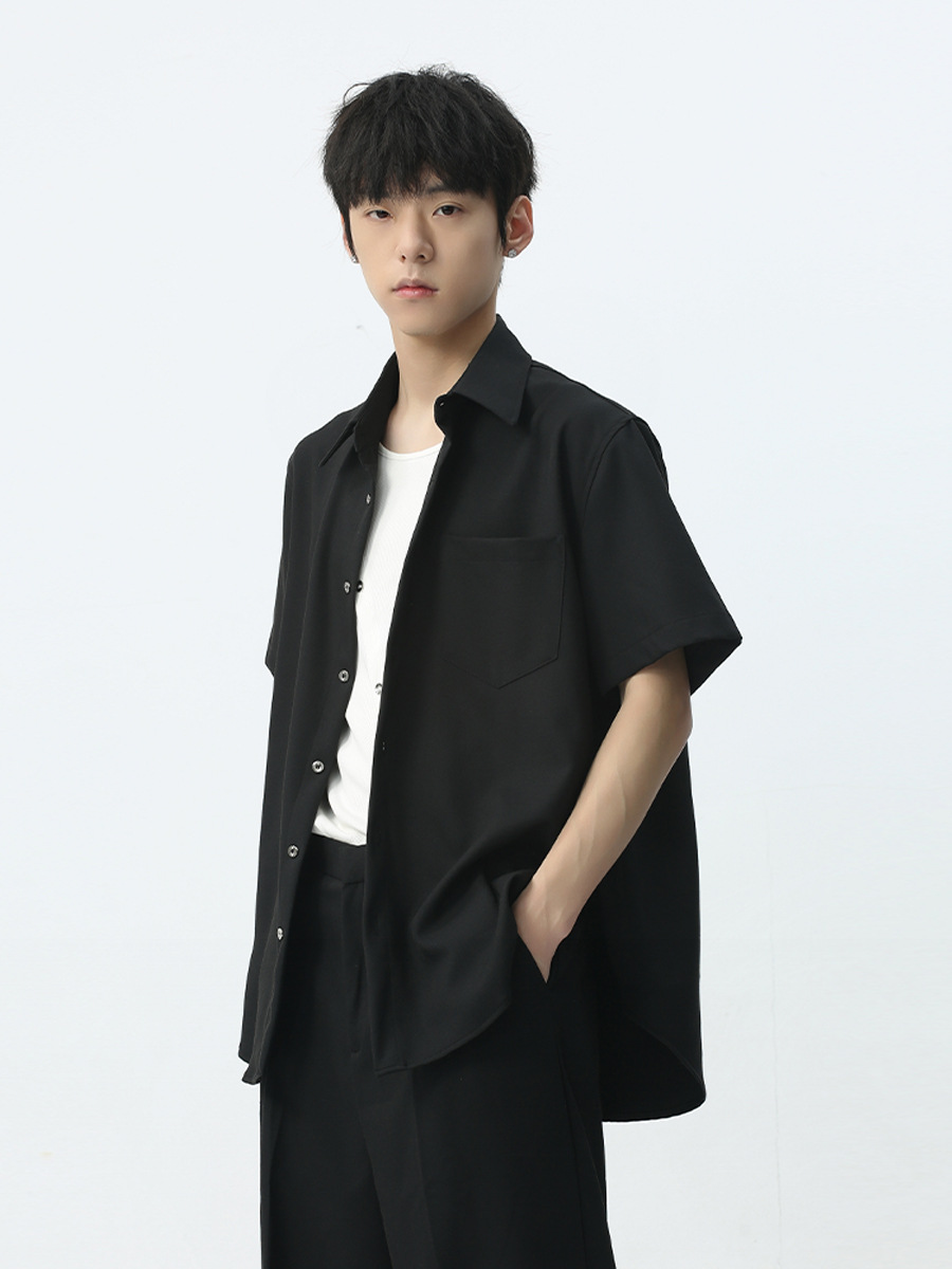 MTLCLOTHES Hombres| 2024 primavera nuevo color sólido retro textura contorno camisa de manga corta pantalones largos