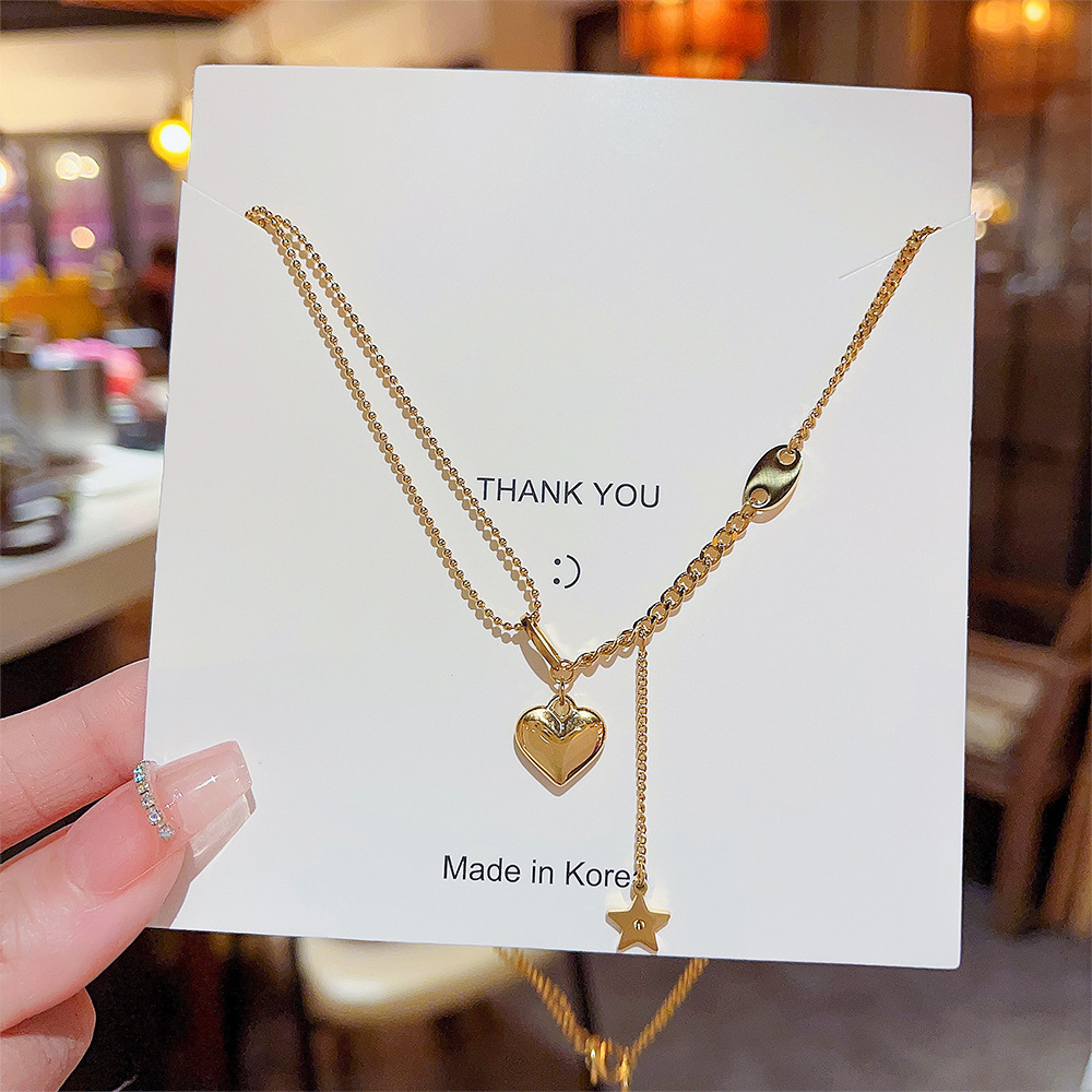 304 Stainless Steel Chain Material 1 Piece Quantity Wholesale Jewelry Exaggerated Simple Style Star Heart Shape Titanium Steel Plating Necklace