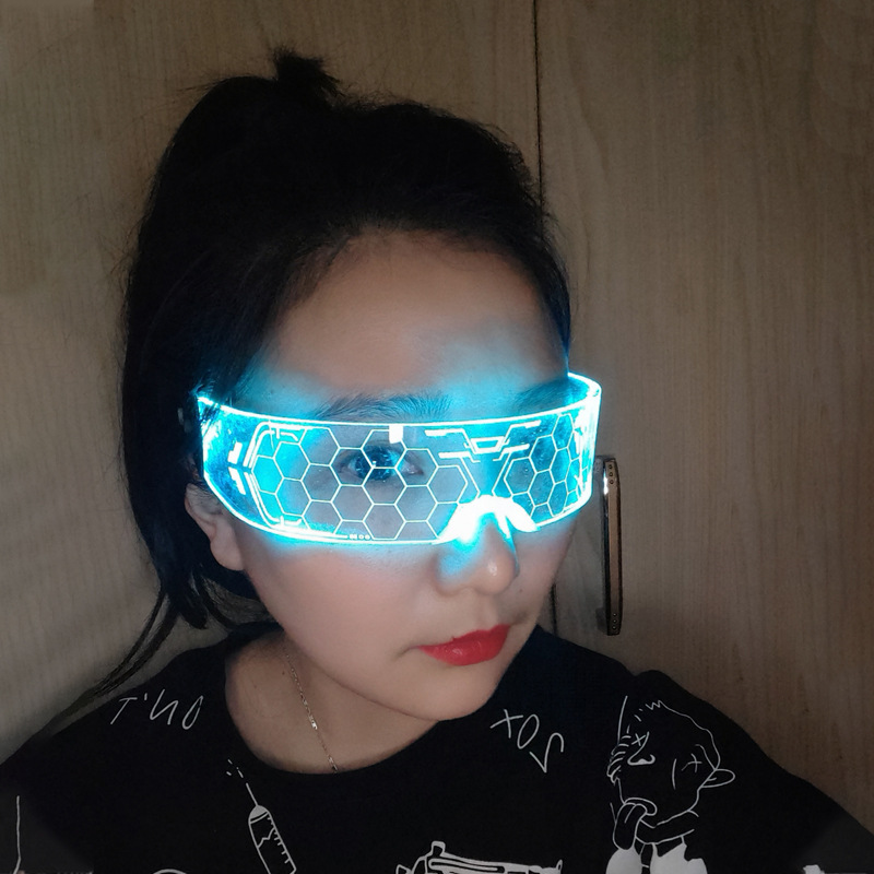 亚马逊跨境LED发光七彩科技眼镜科幻护目镜派对酒吧蹦迪炫酷